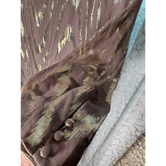 Gianni‎ Bini Metallic Silk Blend Shift Dress Brown Size Large - Picture 3 of 7